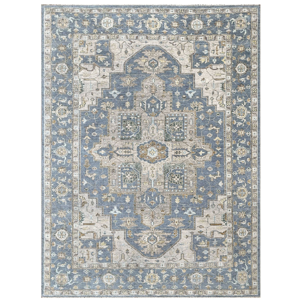 9x12 Blue, Beige, Taupe Color Hand Knotted Oushak Wool  Oriental Rug