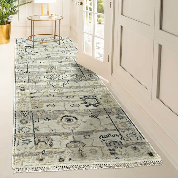 Multi Size Gray Slate Beige Color Hand Knotted Oushak Wool Transitional Oriental Rug