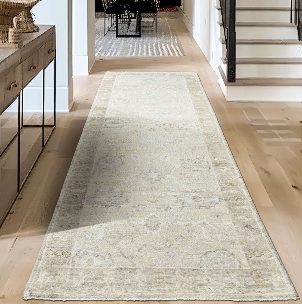 Multi Size Beige Taupe Gray Color Hand Knotted Oushak Wool Transitional Oriental Rug