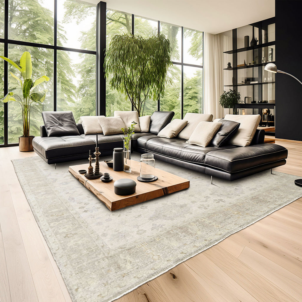 Multi Size Beige Taupe Gray Color Hand Knotted Oushak Wool Transitional Oriental Rug