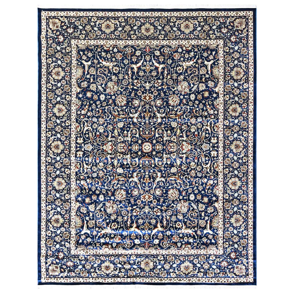 9x12 Navy, Ivory, Aqua Color Power Loom Oushak Wool Traditional Oriental Rug