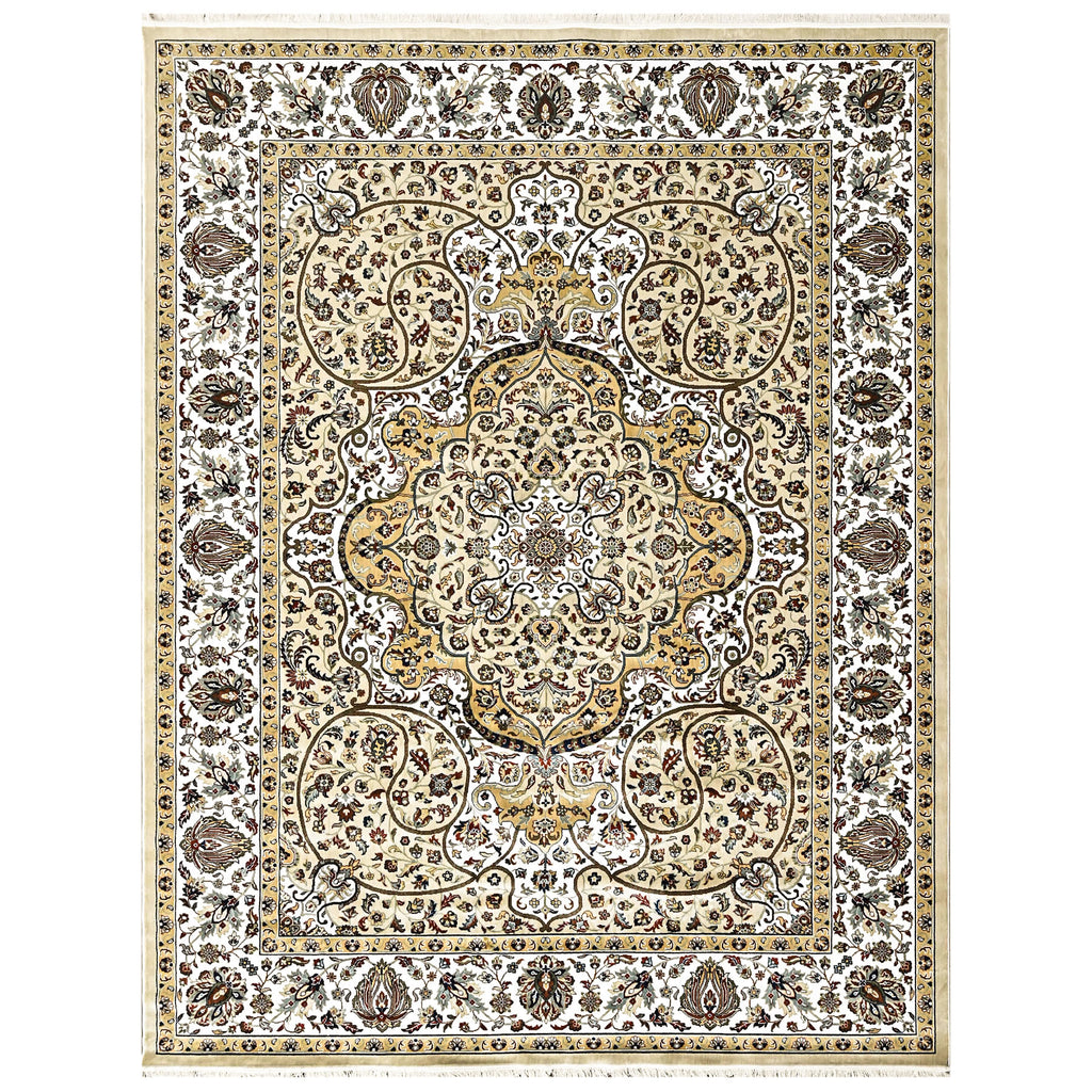 9x12 Light Gold, Ivory, Brown Color Power Loom Oushak Wool Traditional Oriental Rug