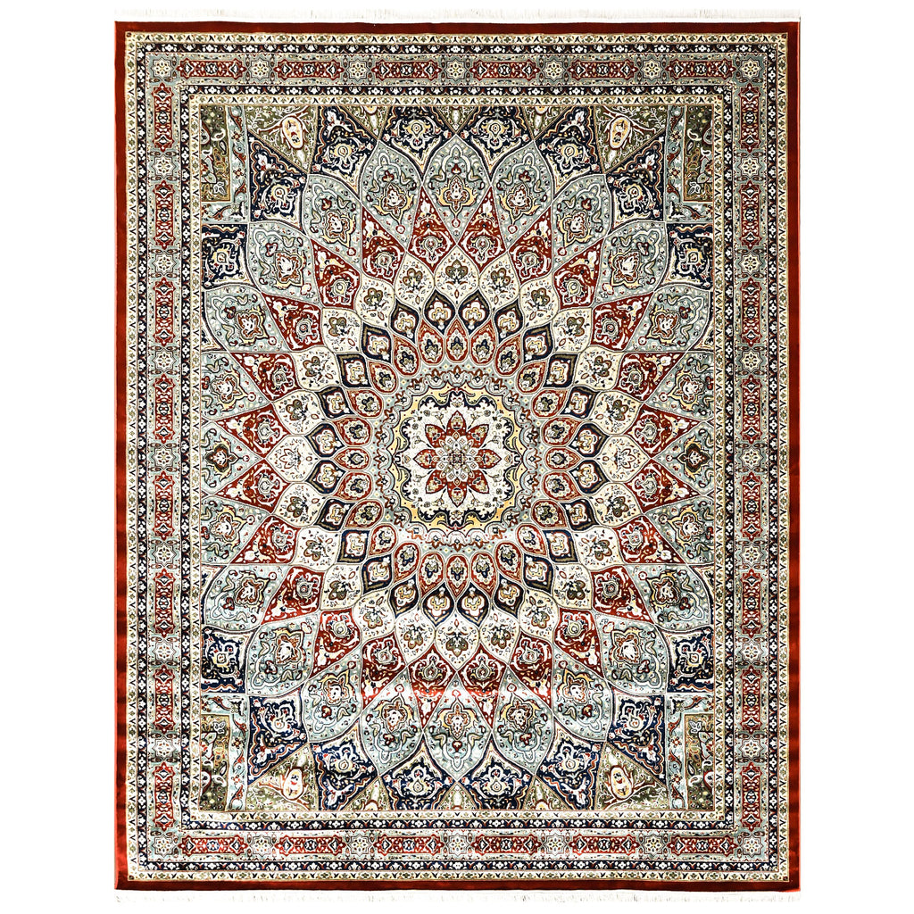 9x12 Red, Blue, Ivory Color Power Loom Oushak Wool Traditional Oriental Rug