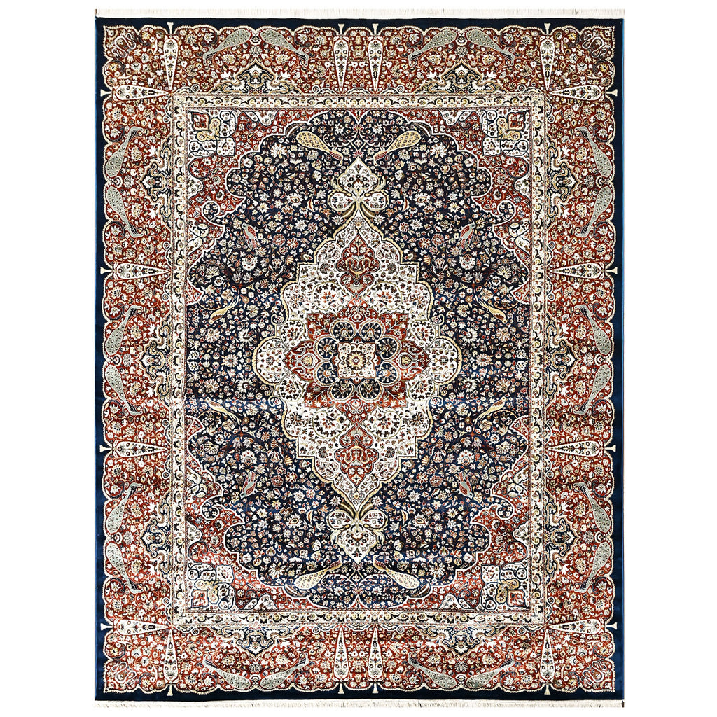 9x12 Navy, Red, Ivory Color Power Loom Oushak Wool Traditional Oriental Rug