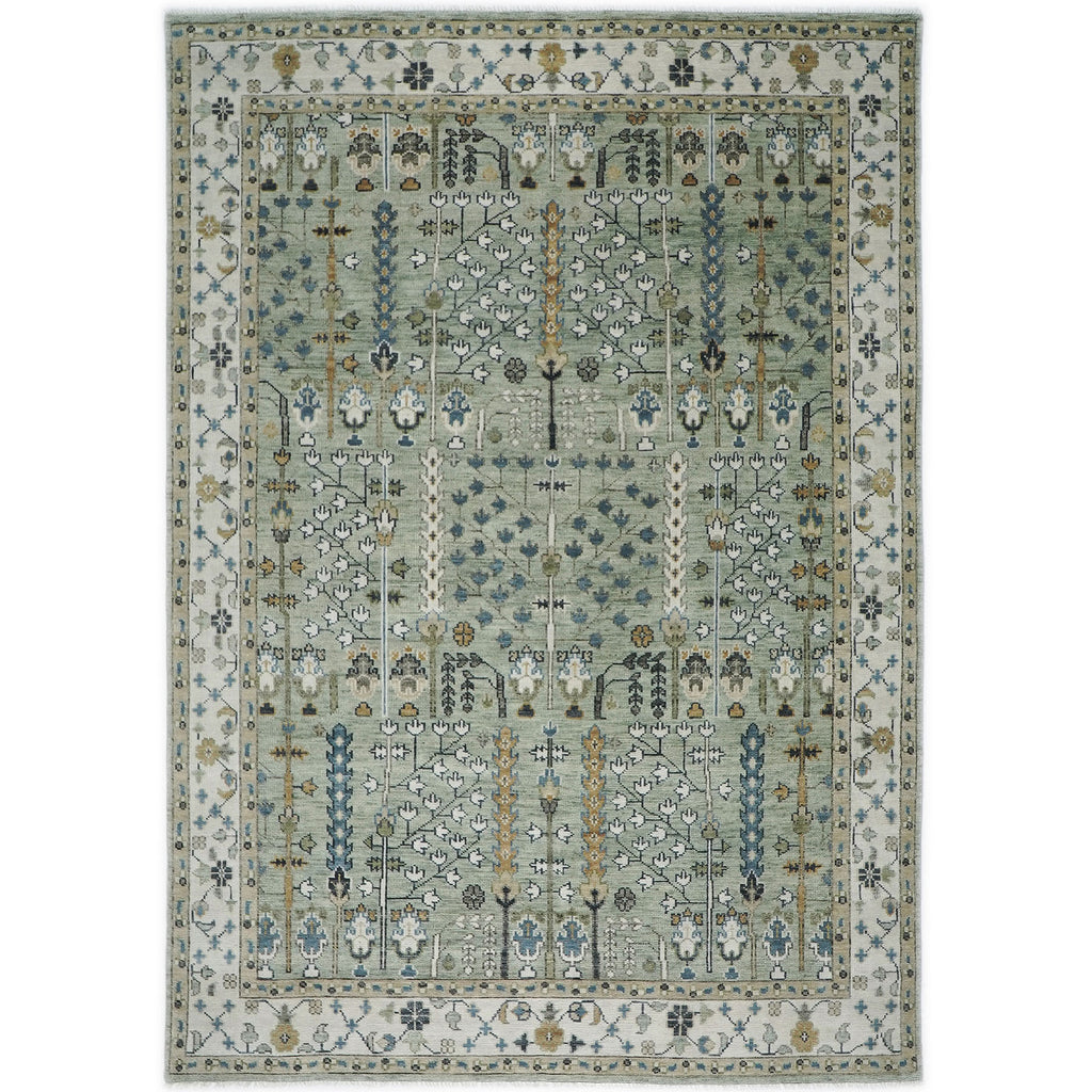 10x14 Mint, Ivory, Tan Color Hand Knotted Oushak Wool Transitional Oriental Rug