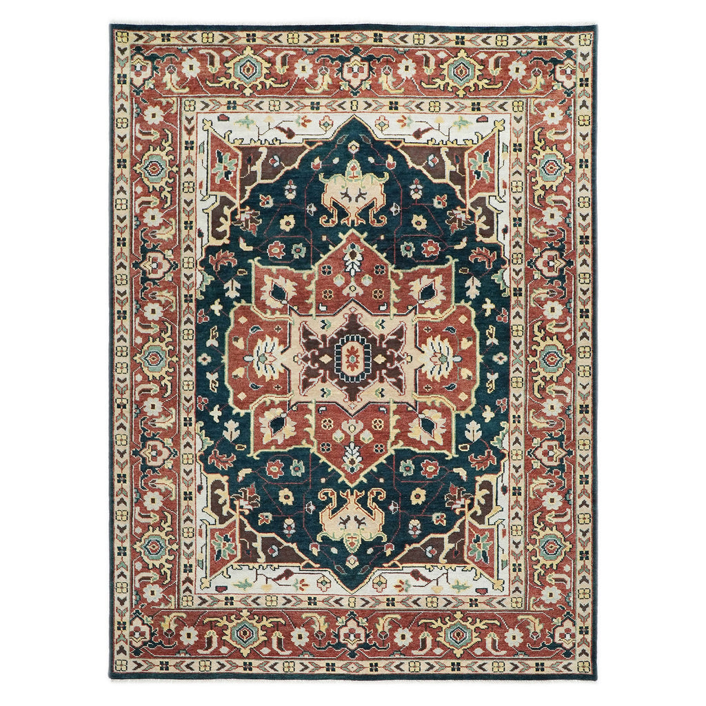 10x14 Green, Rust, Beige Color Hand Knotted Oushak Wool  Oriental Rug