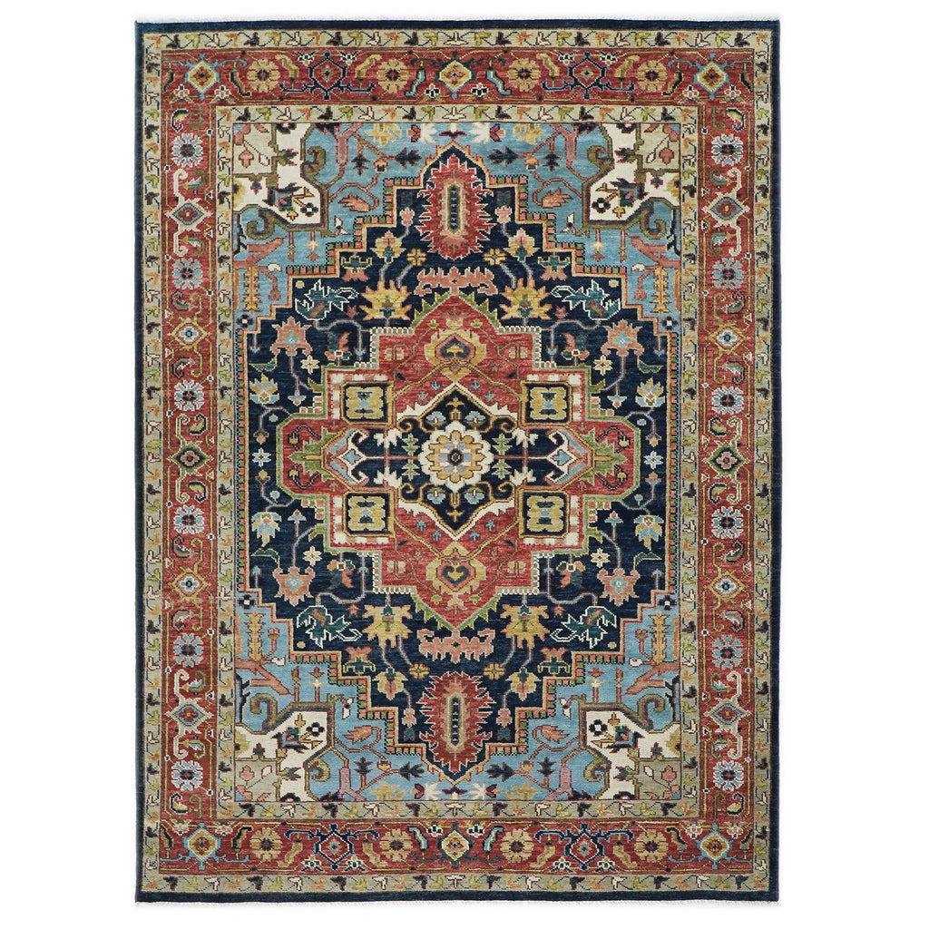 10x14 Navy, Rust, Lime Color Hand Knotted Oushak Wool  Oriental Rug