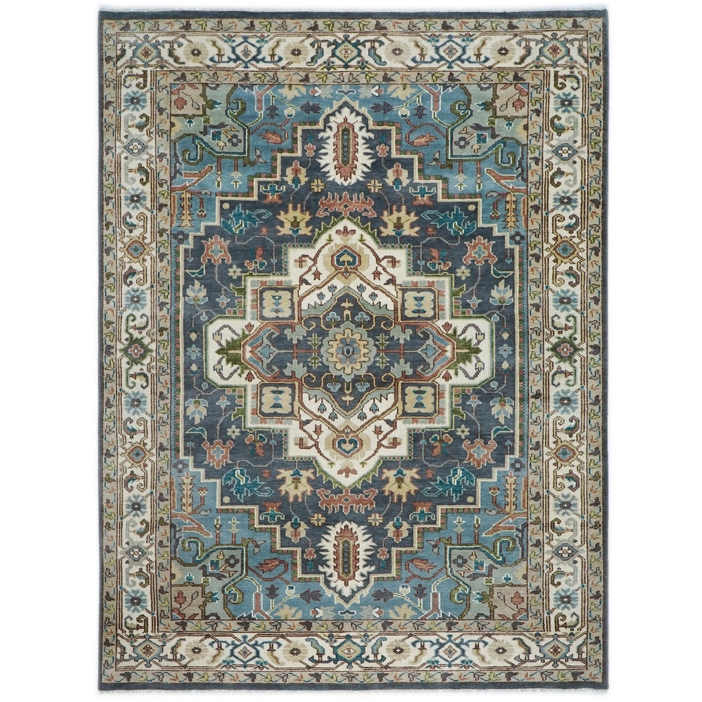 10x14 Blue, Ivory, Green Color Hand Knotted Oushak Wool  Oriental Rug