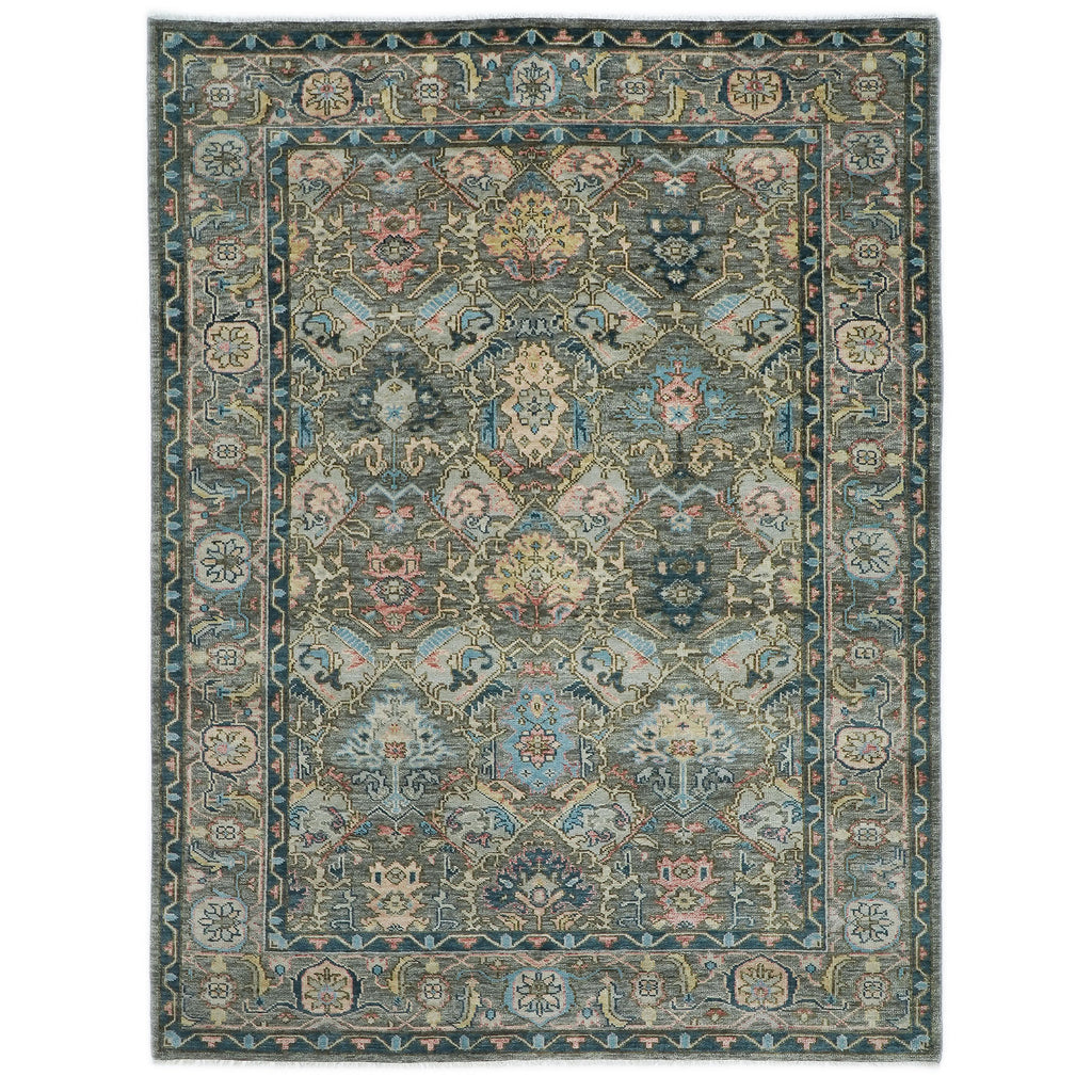 10x14 Gray, Blue, Beige Color Hand Knotted Oushak Wool Arts and Crafts Oriental Rug