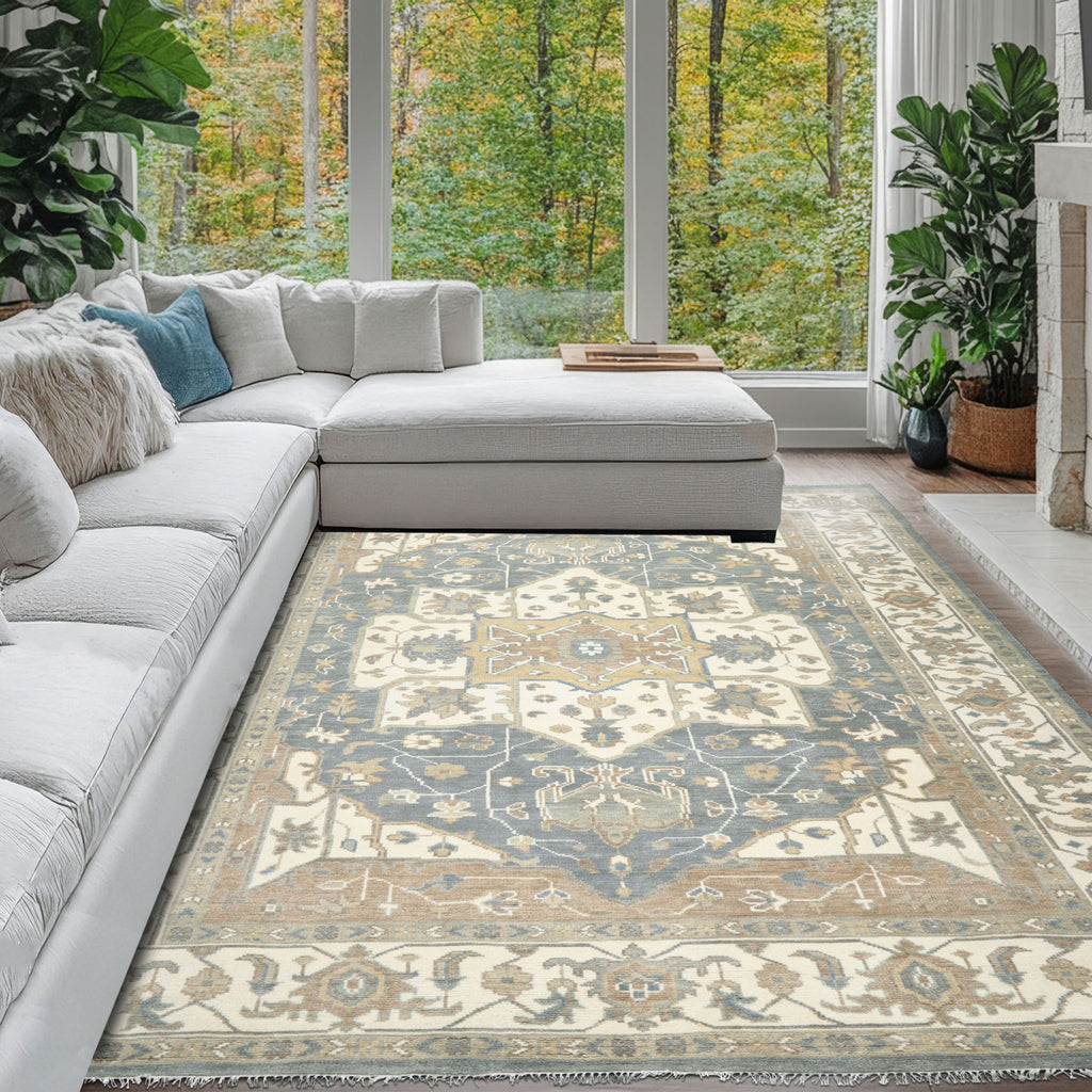 10x14 Ivory
, Slate
, Rust
 Color Hand Knotted Oushak Wool  Oriental Rug