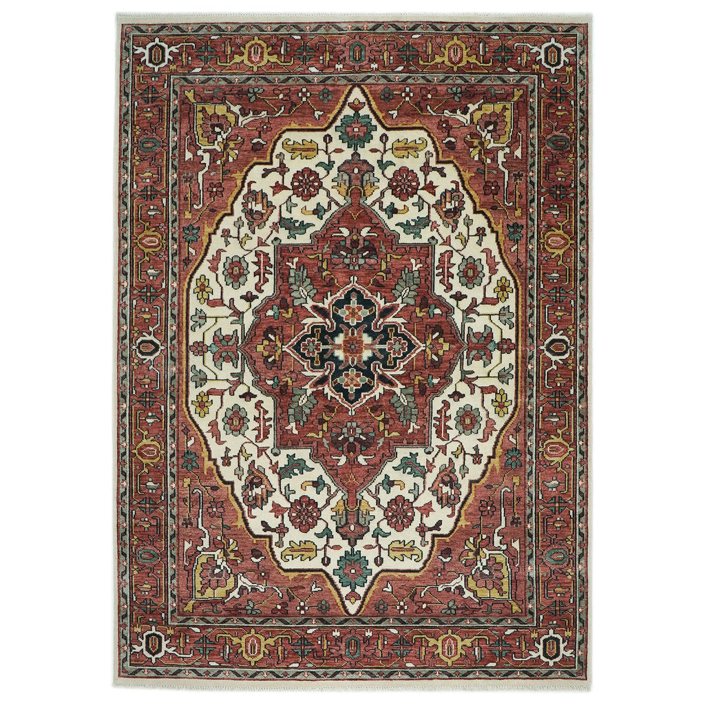 10x14 Rust, Ivory, Brown Color Hand Knotted Oushak Wool  Oriental Rug