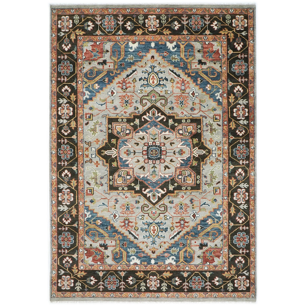 10x14 Gray, Dark Green, Blue Color Hand Knotted Oushak Wool  Oriental Rug