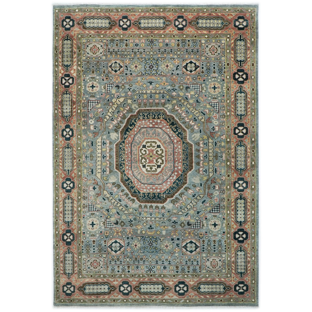 10x14 Slate, Rose, Green Color Hand Knotted Oushak Wool Traditional Oriental Rug