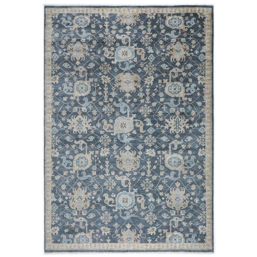 10x14 Blue, Beige, Tan Color Hand Knotted Oushak Wool Arts and Crafts Oriental Rug