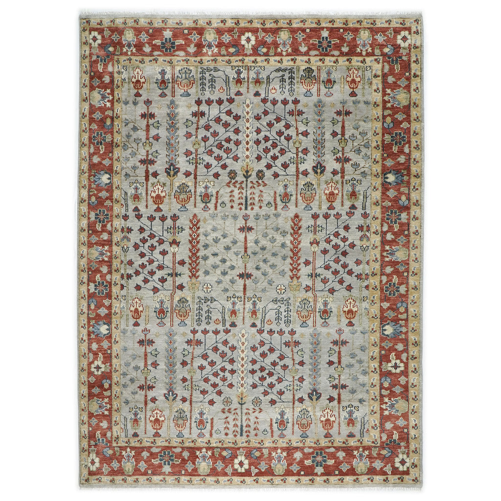 10x14 Slate, Burnt Orange, Tan Color Hand Knotted Oushak Wool Transitional Oriental Rug