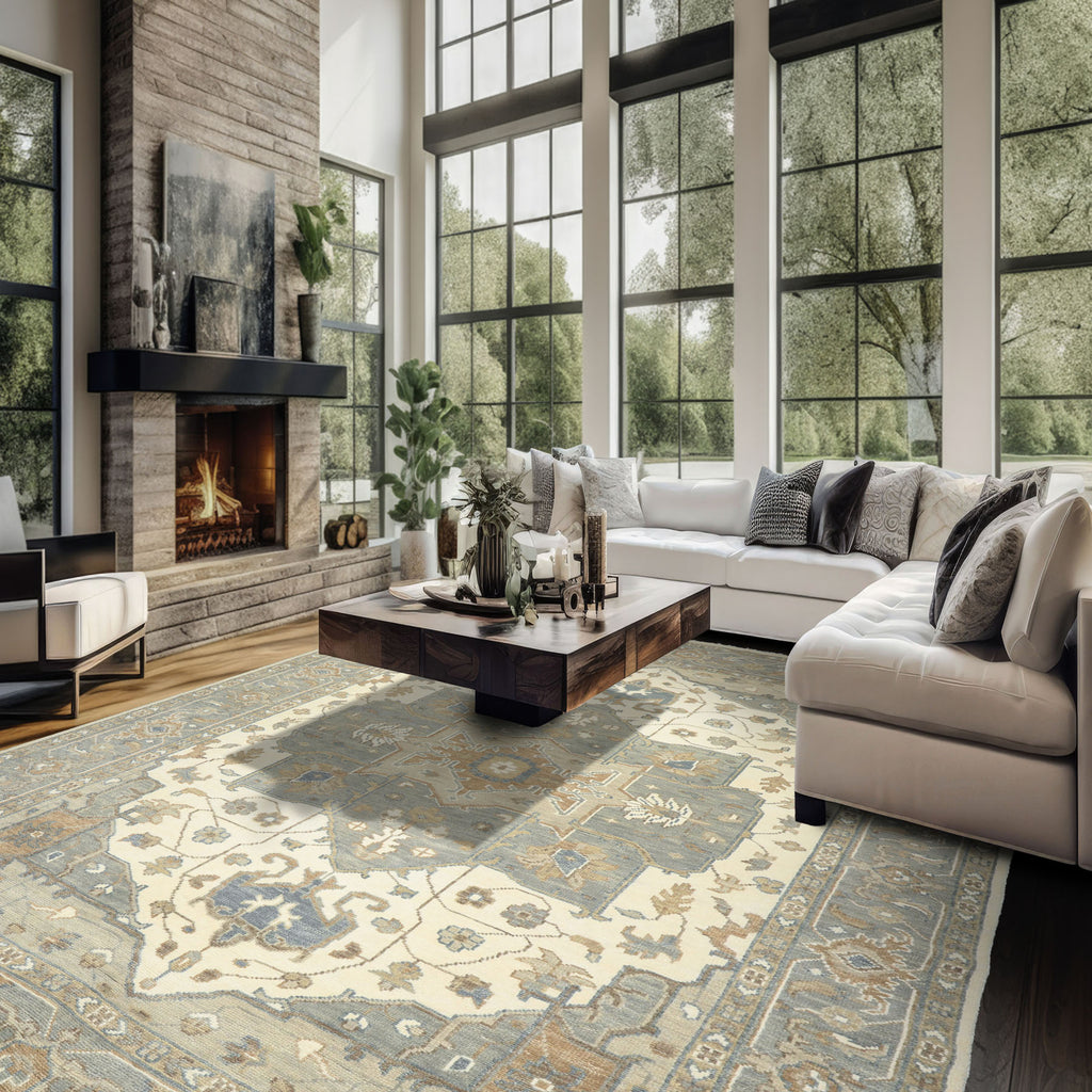 Gray, Ivory 10x14 Hand Knotted Wool Oushak Heriz Oriental Area Rug