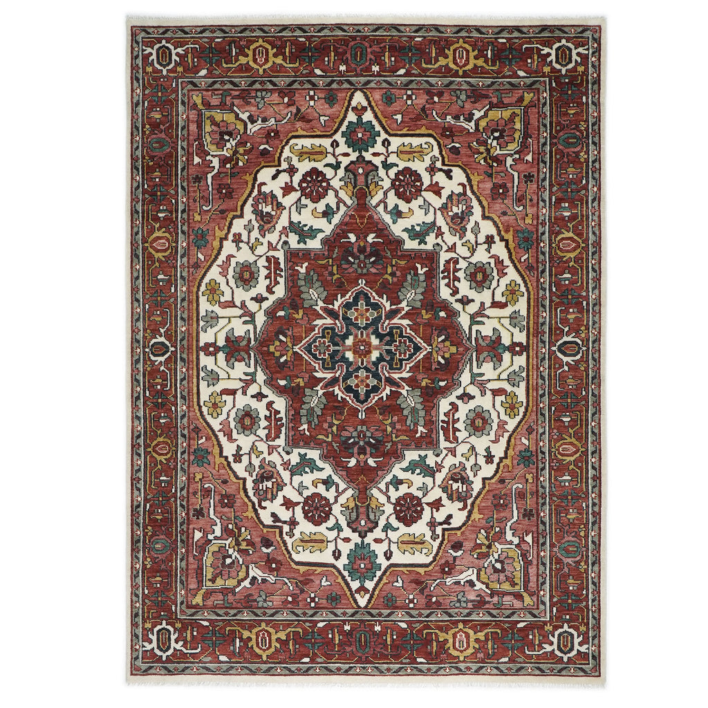 10x14 Rust, Ivory, Gold Color Hand Knotted Oushak Wool  Oriental Rug