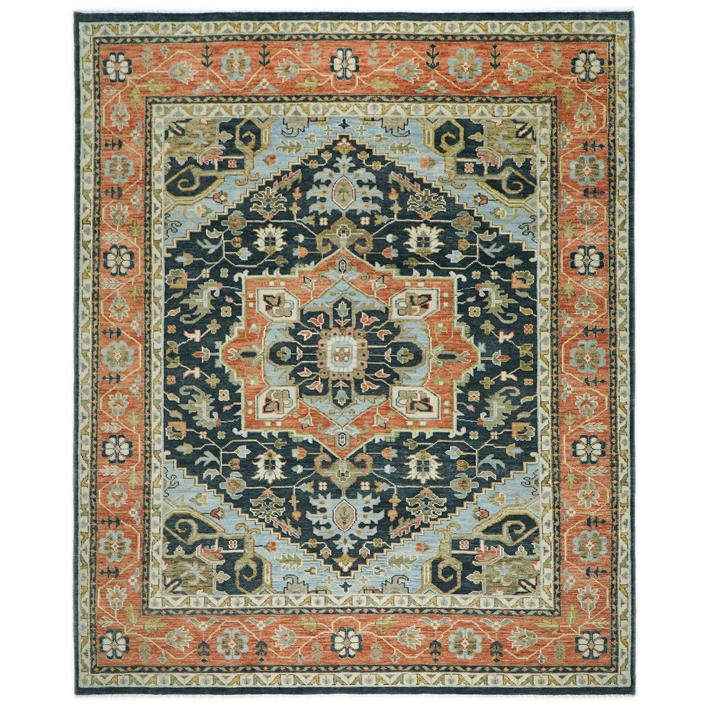 12x15 Blue, Burnt Orange, Ivory Color Hand Knotted Oushak Wool  Oriental Rug