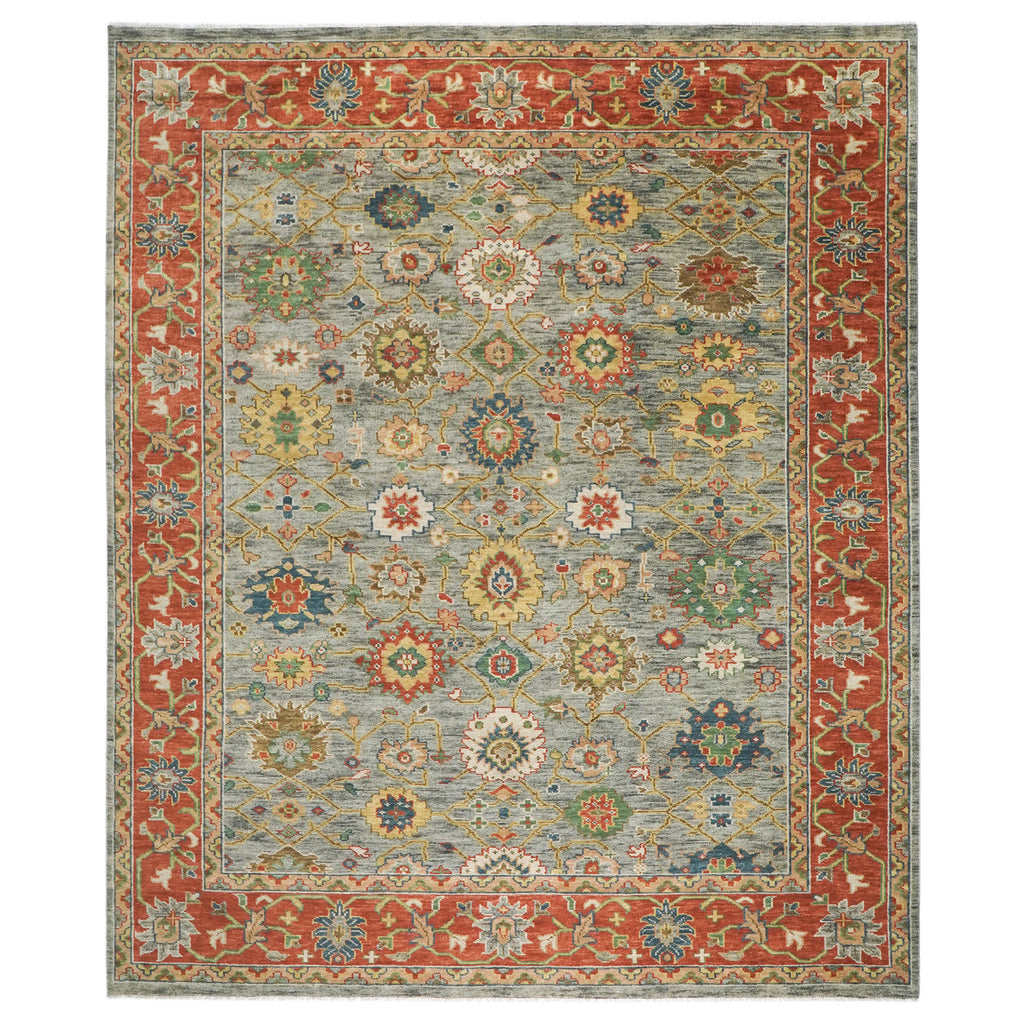 12x15 Gray, Blue, Burnt Orange Color Hand Knotted Oushak Wool Arts and Crafts Oriental Rug