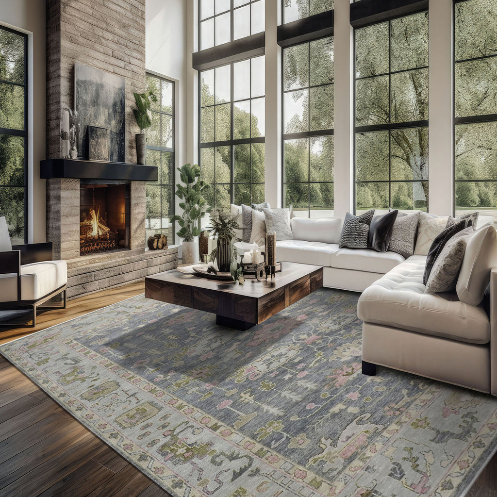 12x15 Slate, Blue, Gray Color Hand Knotted Oushak Wool Transitional Oriental Rug