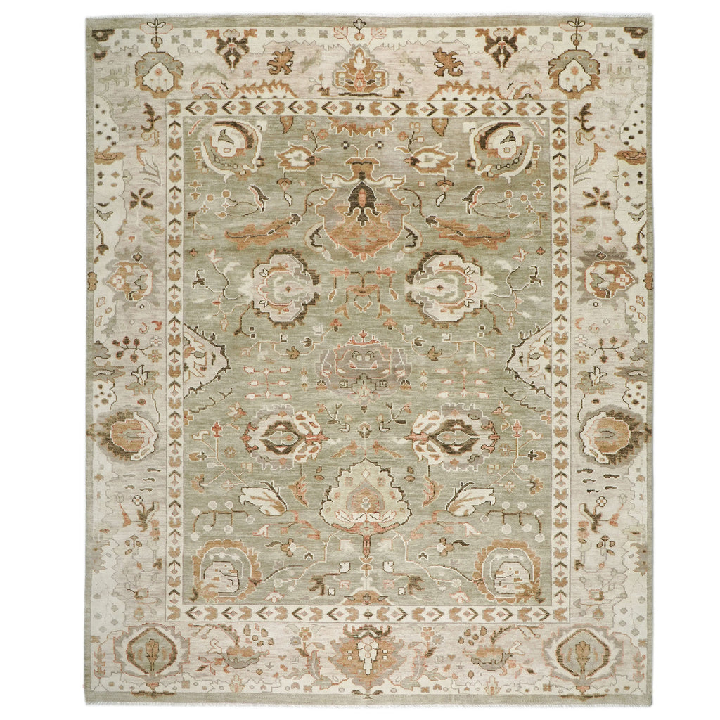 12x15 Sage, Green, Beige Color Hand Knotted Oushak Wool Arts & Crafts Oriental Rug