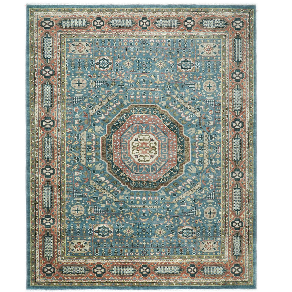 12x15 Blue, Rose, Green Color Hand Knotted Oushak Wool Traditional Oriental Rug