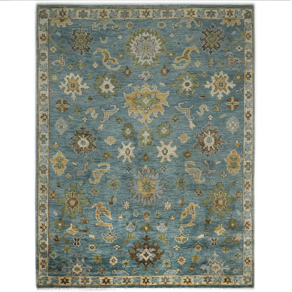 9x12 Celadon, Lime, Gold Color Hand Knotted Oushak Wool Arts and Crafts Oriental Rug