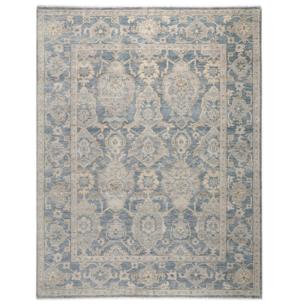 9x12 Blue, Slate, Beige Color Hand Knotted Oushak Wool Transitional Oriental Rug