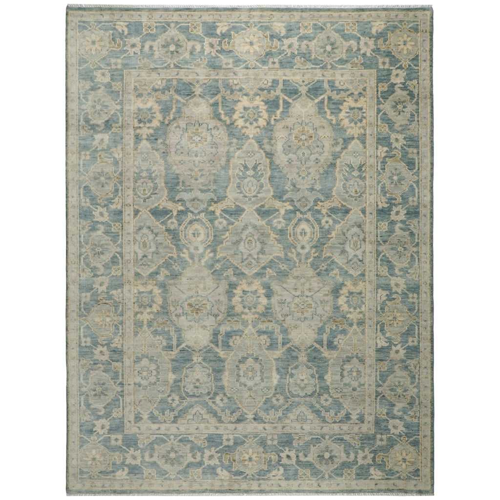 Blue, Beige 9x12 Oushak Wool  Transitional Hand Knotted Oriental Area Rug