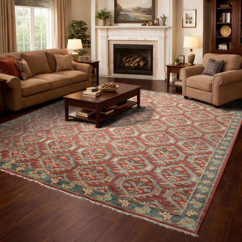 9x12 Rose, Slate, Taupe Color Hand Knotted Oushak Wool Transitional Oriental Rug