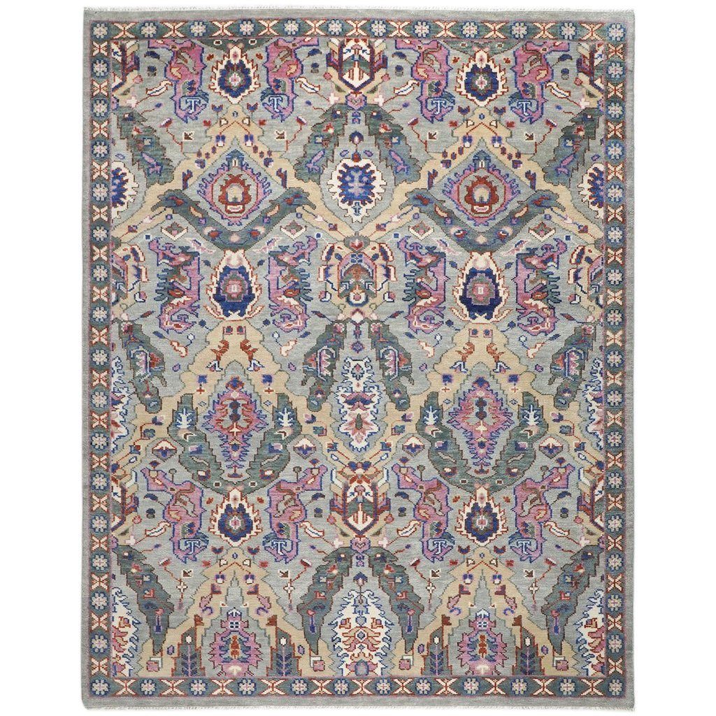 9x12 Slate, Gray, Pink Color Hand Knotted Oushak Wool Arts and Crafts Oriental Rug