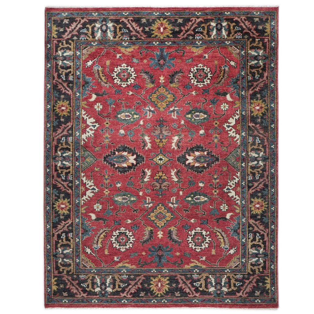 9x12 Coral, Teal, Ivory Color Hand Knotted Oushak Wool Arts and Crafts Oriental Rug