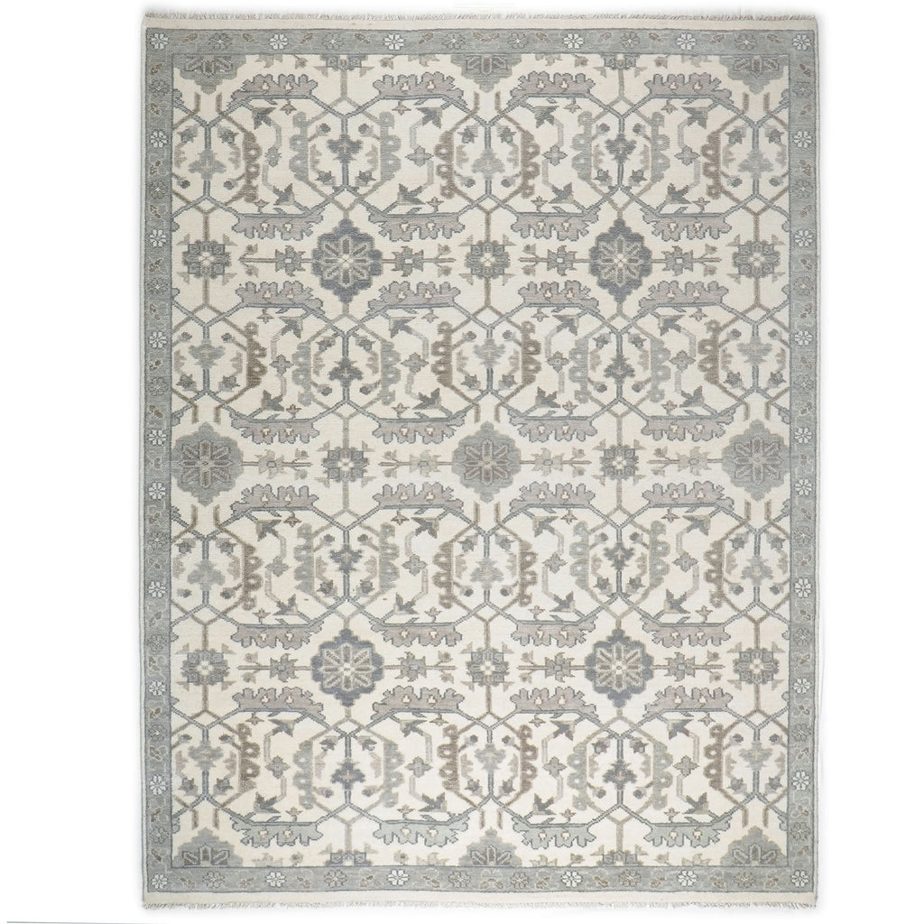 9x12 Beige, Ivory, Gray Color Hand Knotted Oushak Wool Transitional Oriental Rug