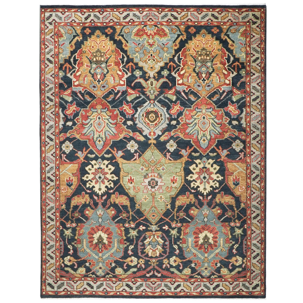 9x12 Blue, Gold, Coral Color Hand Knotted Oushak Wool Arts and Crafts Oriental Rug