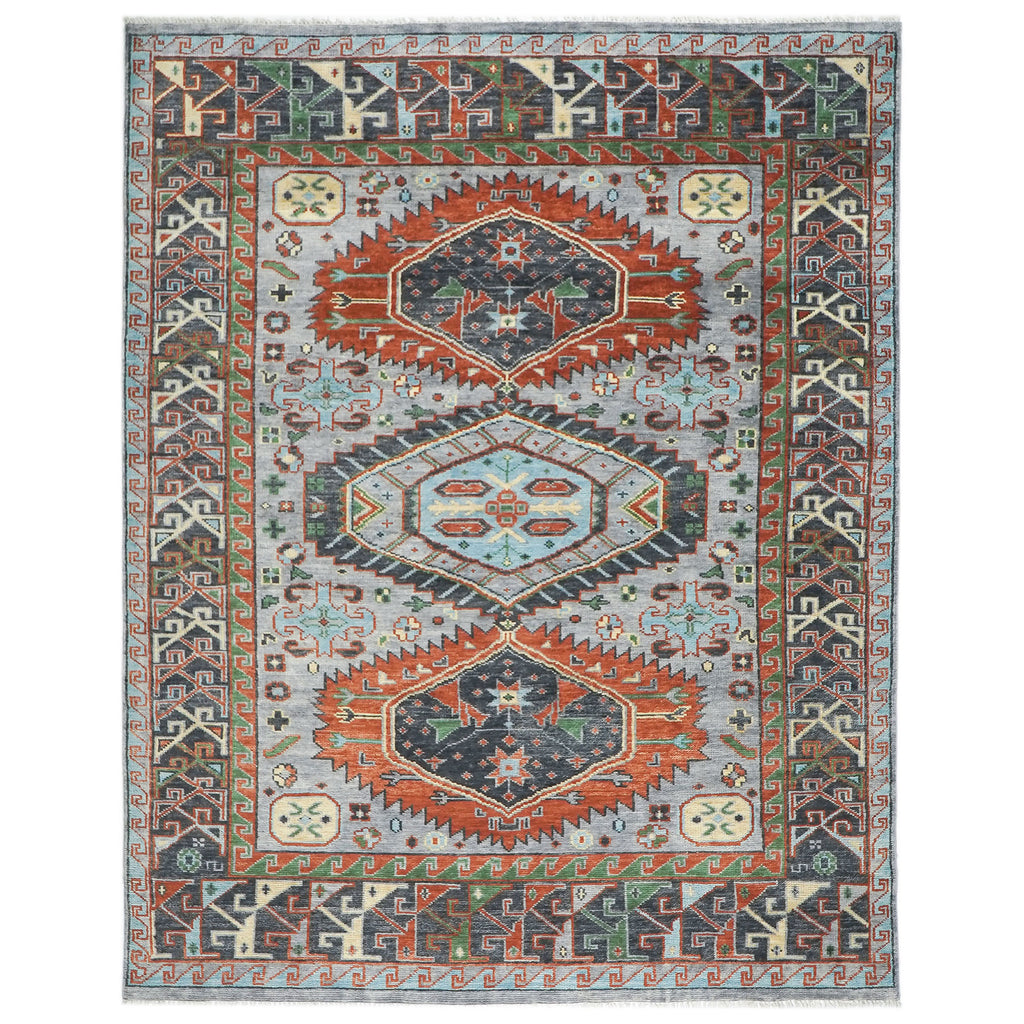 9x12 Slate, Blue, Burnt Orange Color Hand Knotted Oushak Wool Southwestern Oriental Rug