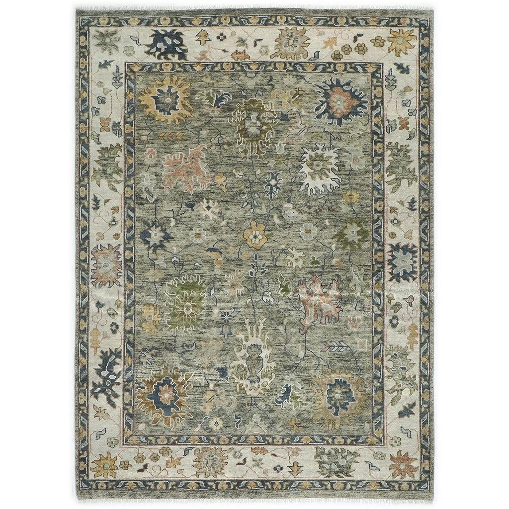 9x12 Mint, Beige, Gold Color Hand Knotted Oushak Wool Arts and Crafts Oriental Rug
