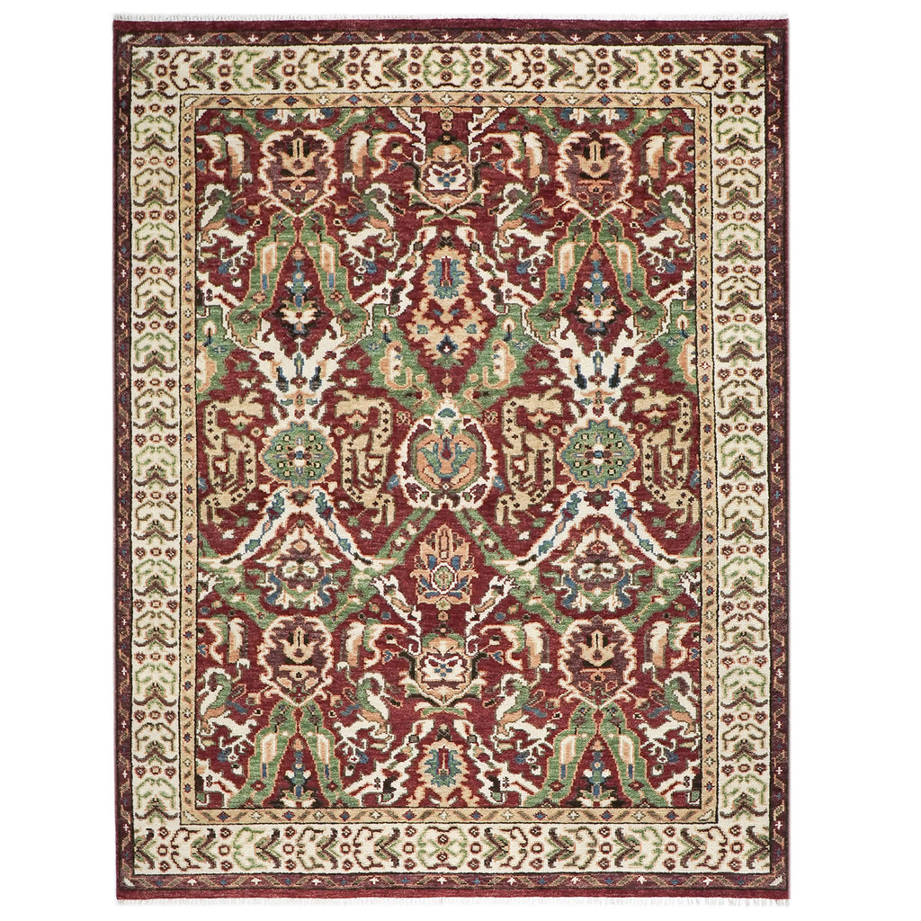 9x12 Rust, Lime, Ivory Color Hand Knotted Oushak Wool Arts and Crafts Oriental Rug