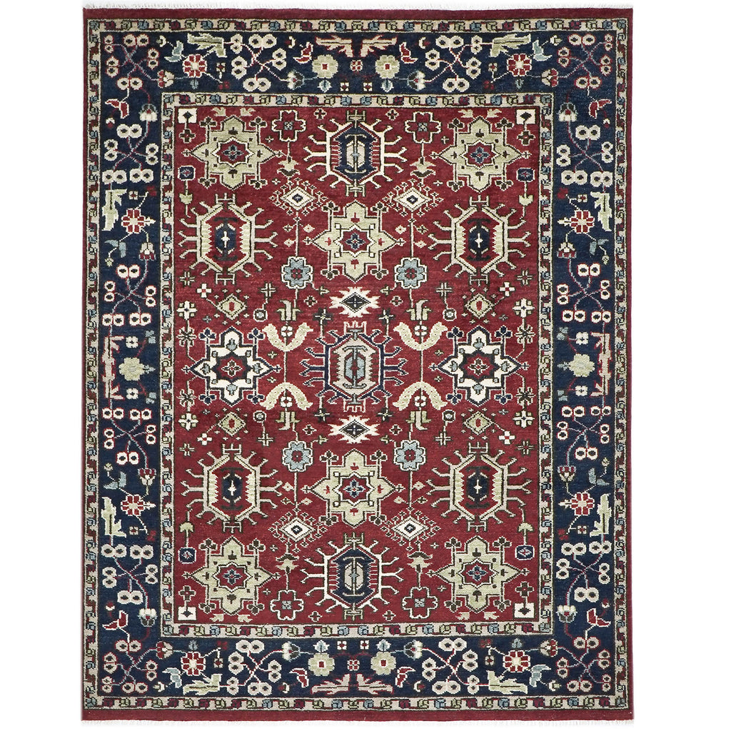 9x12 Rust, Navy, Beige Color Hand Knotted Oushak Wool Transitional Oriental Rug