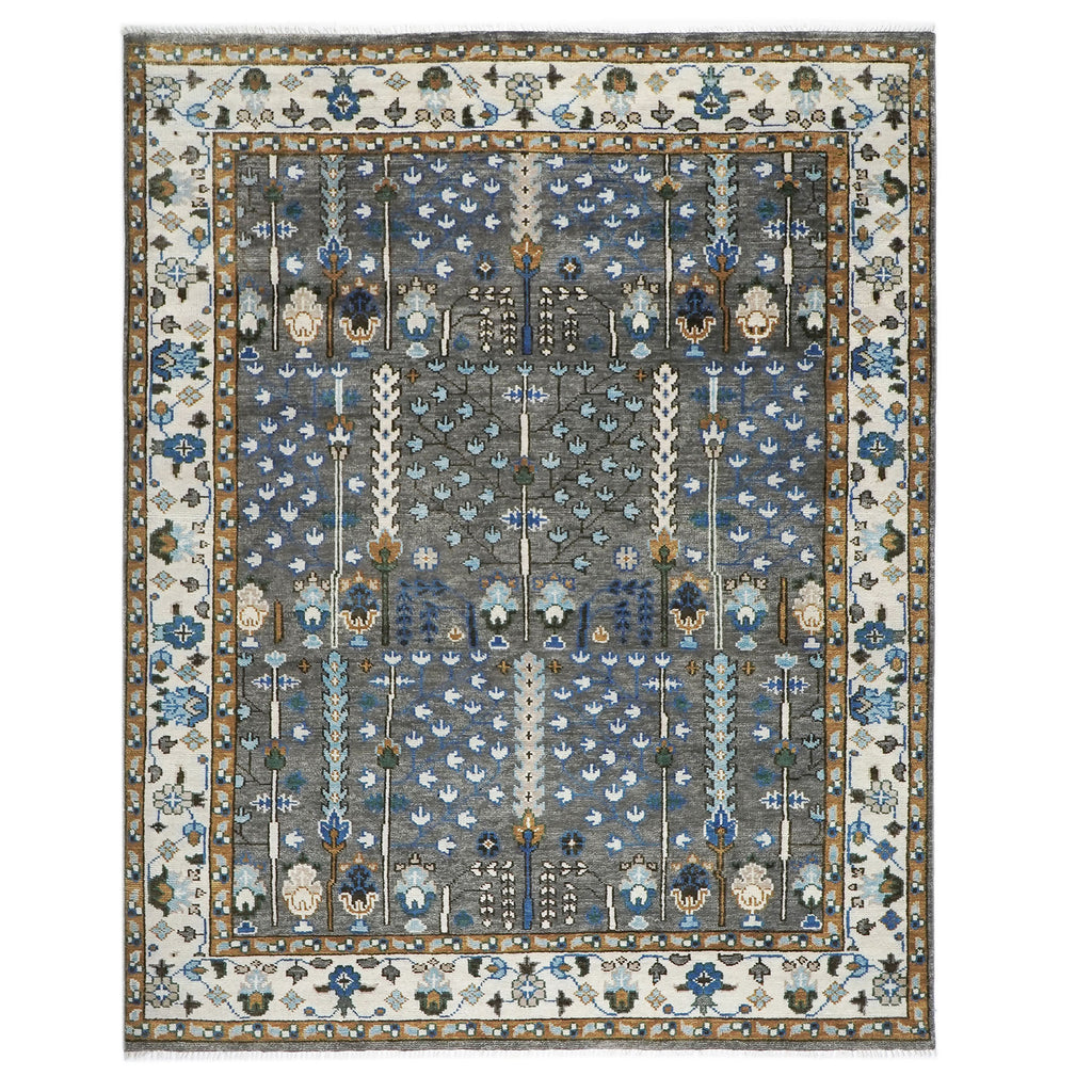 9x12 Gray, Blue, Ivory Color Hand Knotted Oushak Wool Transitional Oriental Rug