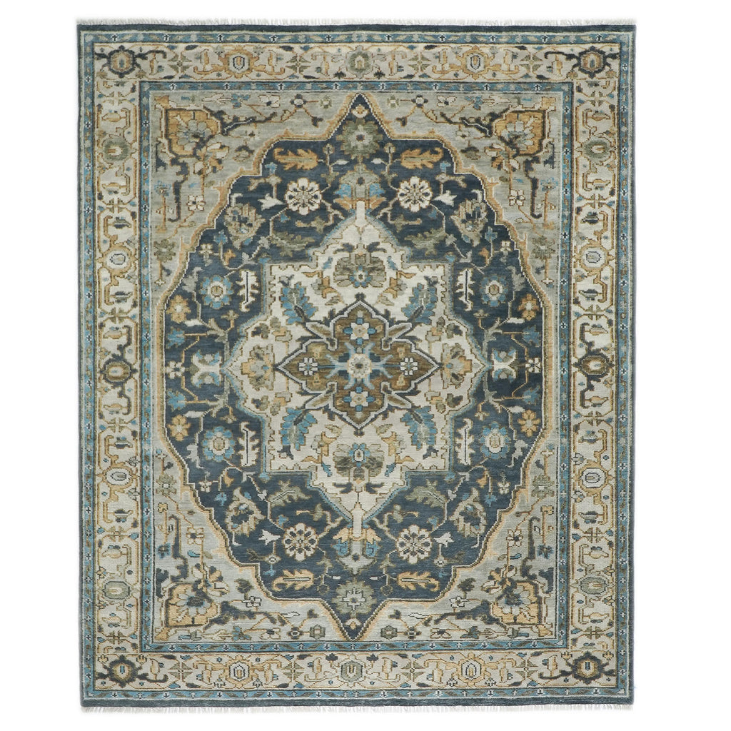 9x12 Blue, Gray, Beige Color Hand Knotted Oushak Wool  Oriental Rug
