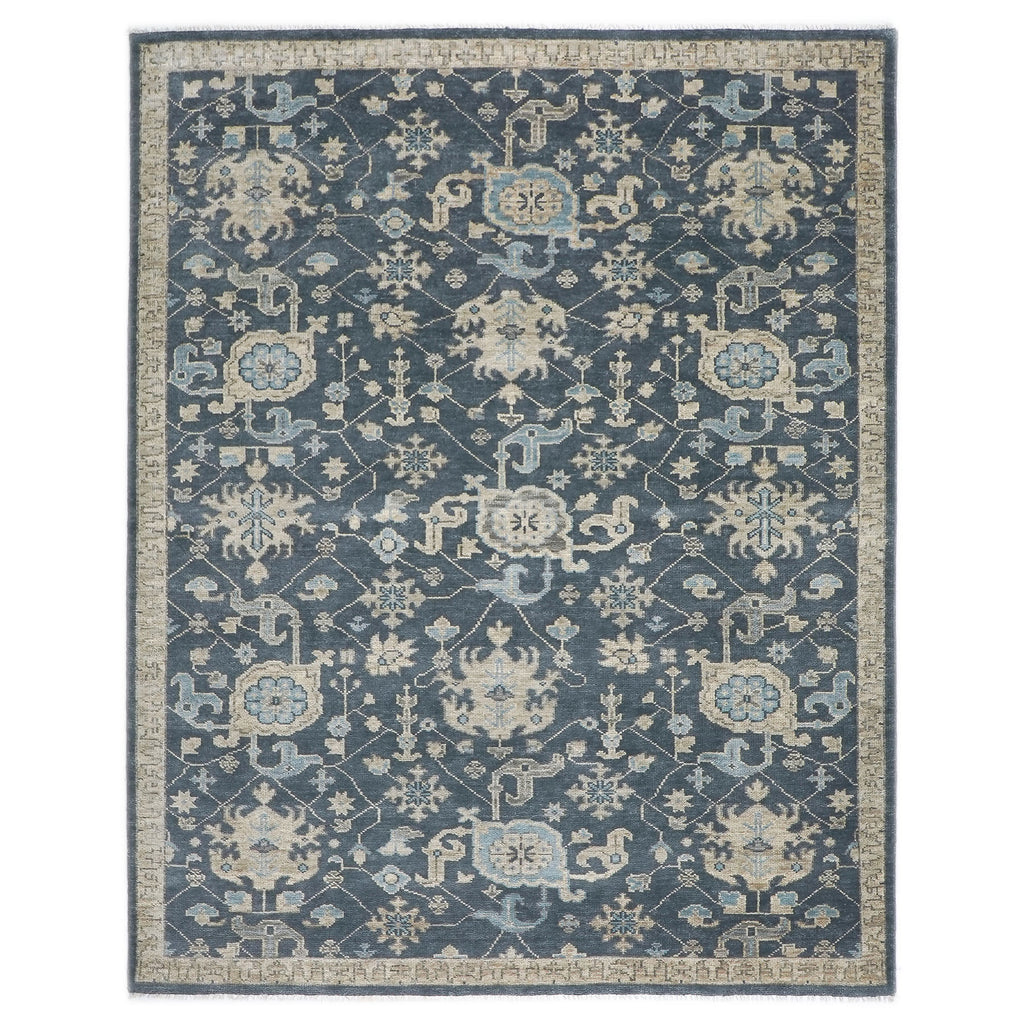 9x12 Blue, Beige, Gray Color Hand Knotted Oushak Wool Transitional Oriental Rug
