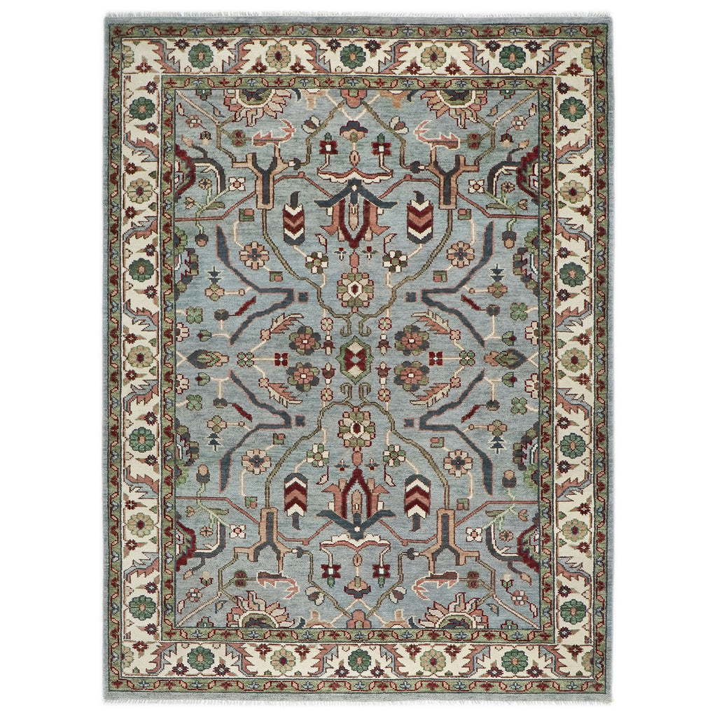 9x12 Blue, Ivory, Sage Color Hand Knotted Oushak Wool Transitional Oriental Rug