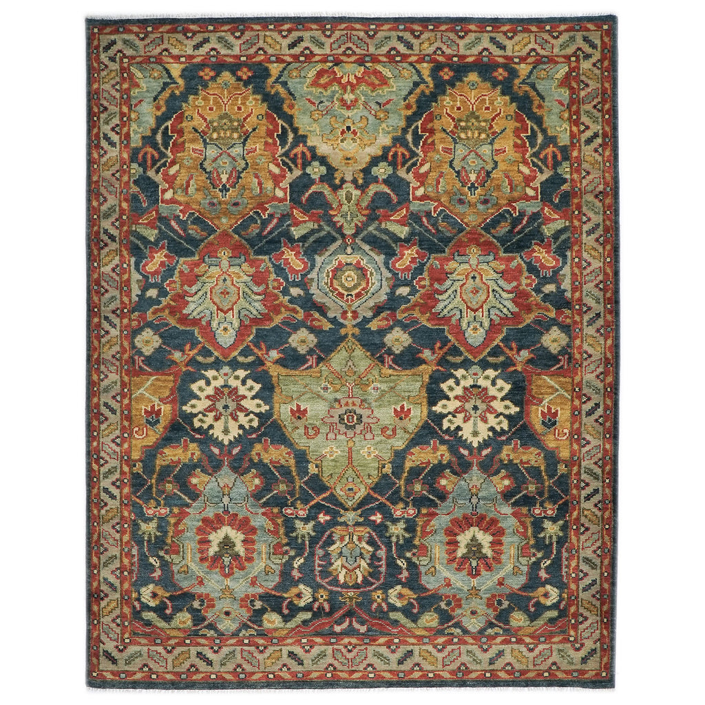 9x12 Blue, Sage, Gold Color Hand Knotted Oushak Wool Arts and Crafts Oriental Rug
