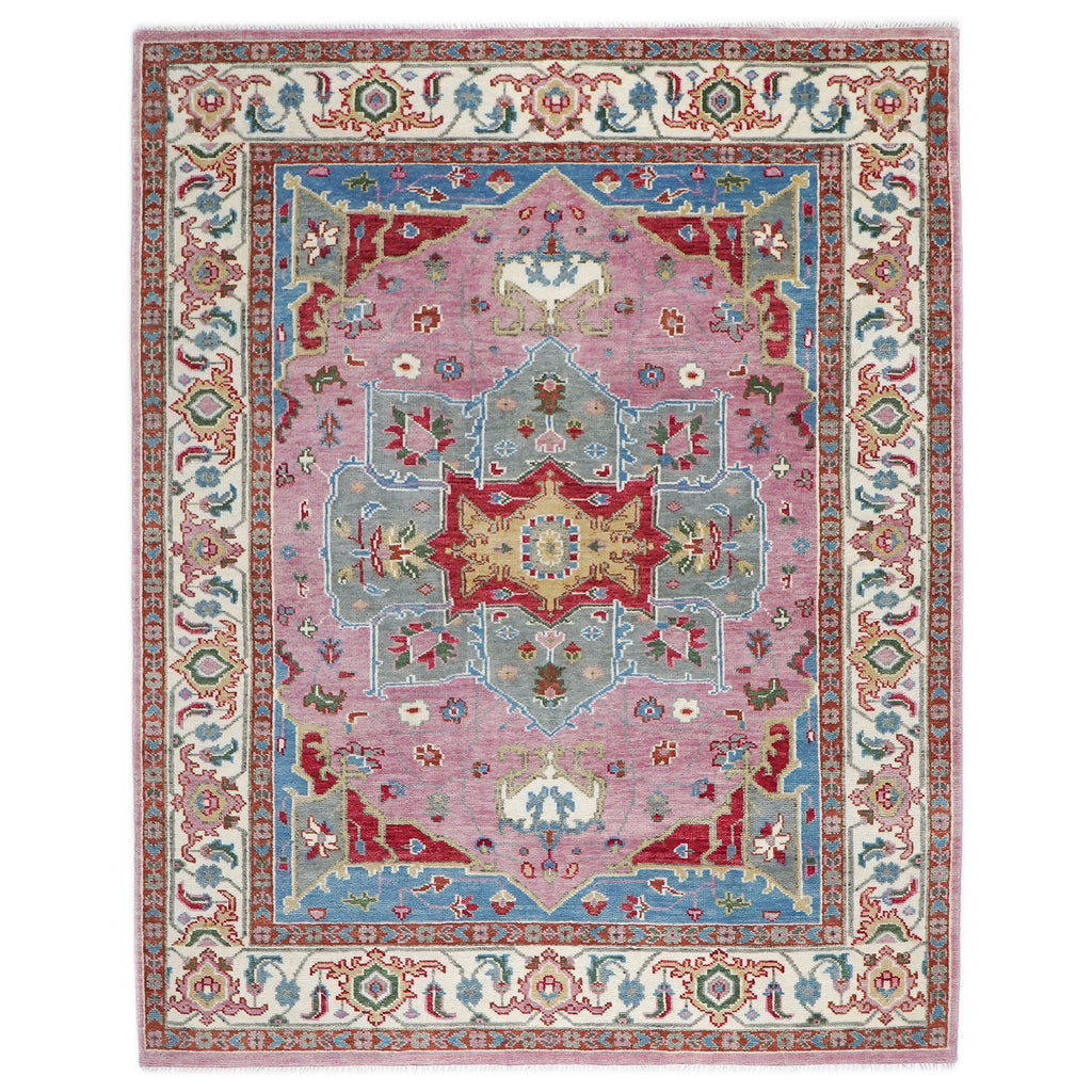 9x12 Pink, Celadon, Blue Color Hand Knotted Oushak Wool  Oriental Rug