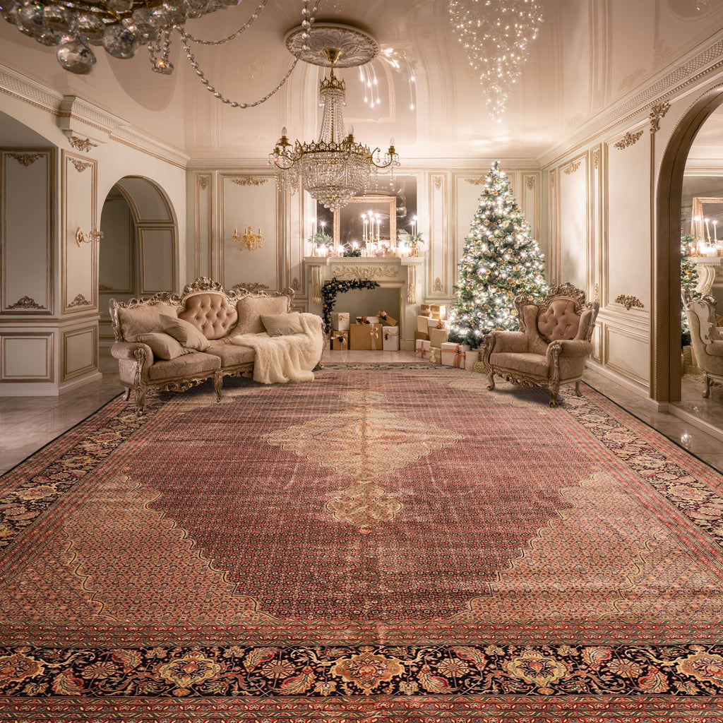 12x18 Black, Rust, Rose Color Hand Knotted Sino Persian Wool & Silk Traditional Oriental Rug