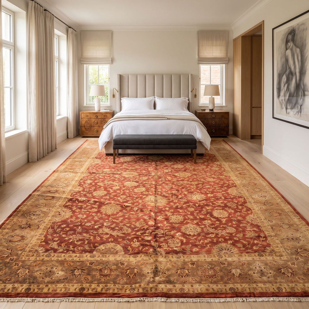 12x18 Rust, Gold, Sage Color Hand Knotted Agra Wool Traditional Oriental Rug
