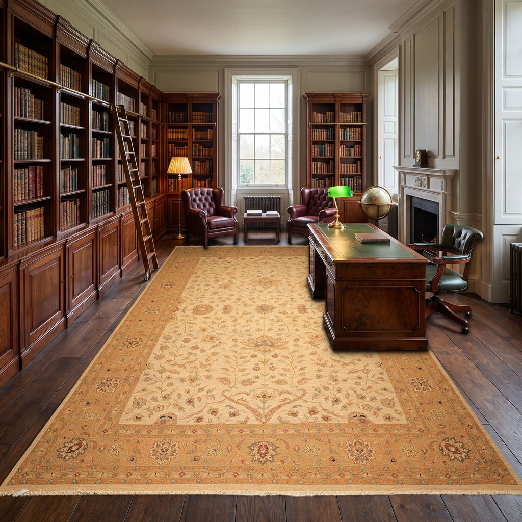 12x18 Beige, Tan, Gold Color Hand Knotted Soumak Wool Transitional Oriental Rug