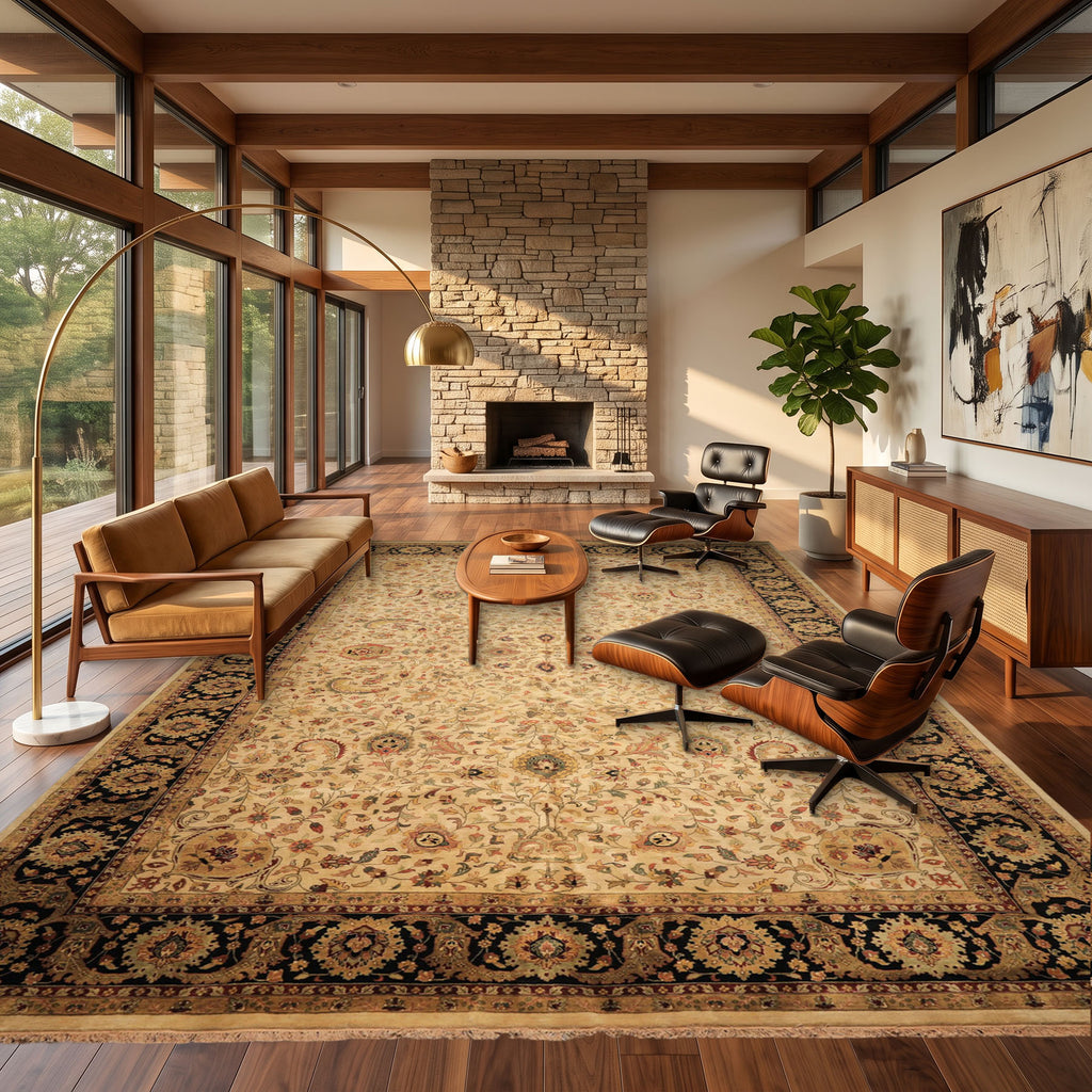 12x18 Beige, Black, Rust Color Hand Knotted Agra New Zealand Wool Traditional Oriental Rug