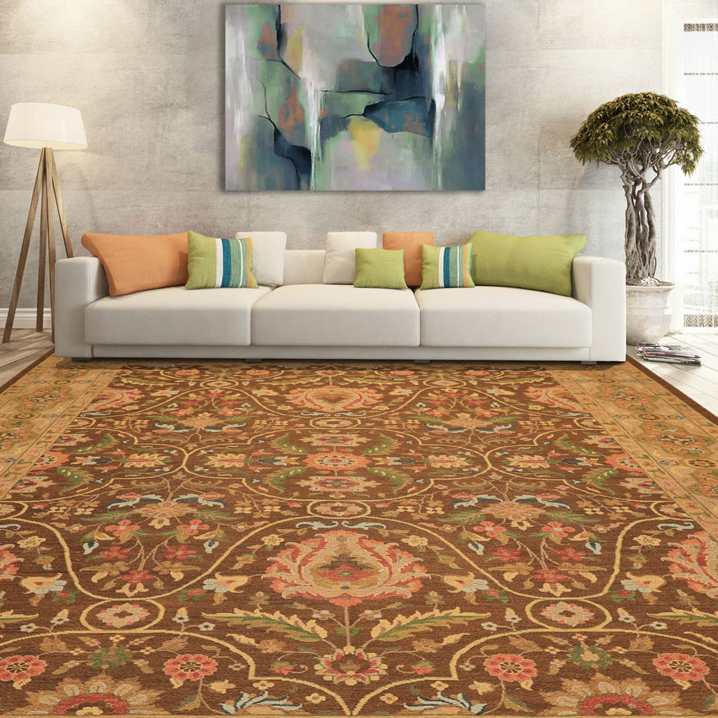 9x12 Brown, Taupe, Green Color Hand Knotted Soumak Wool Transitional Oriental Rug