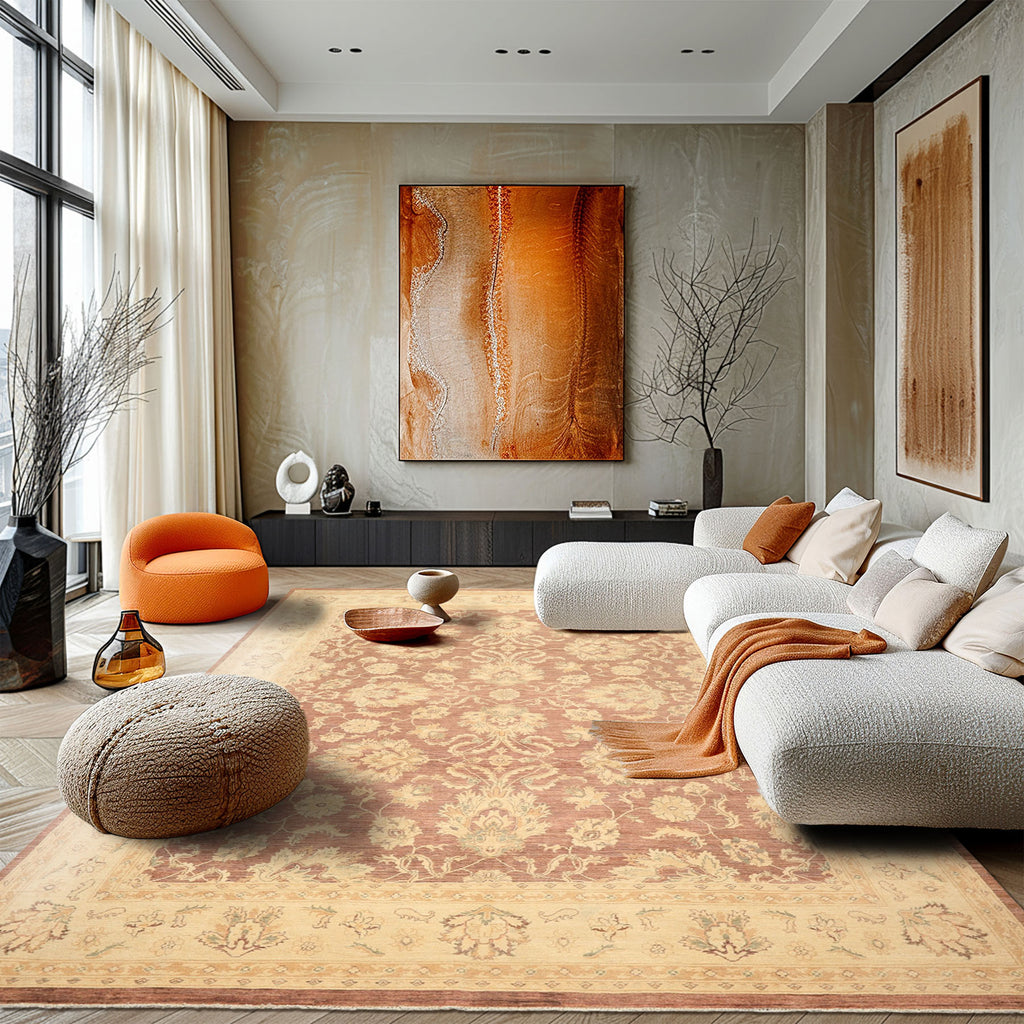 9x12 Taupe, Ivory, Tan Color Hand Knotted Chobi Peshawar Wool Transitional Oriental Rug